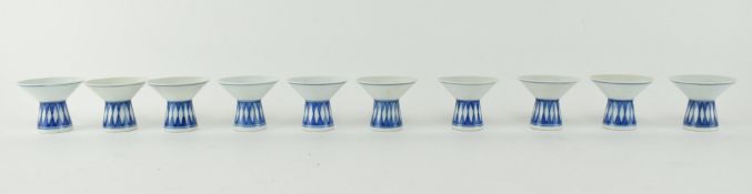 COLLECTION OF TEN VINTAGE BLUE AND WHITE CHINA SAKE CUPS