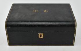 EDWARDIAN LEATHER BOUND & BRASS JEWELLERY BOX