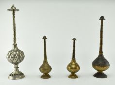 COLLECTION OF FOUR BRASS ROSEWATER SPRINKLERS