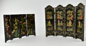 TWO JAPANESE MINIATURE HARDWOOD FOLDING SCREENS