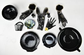 COLLECTION OF RETRO MID 20TH CENTURY BLACK & GOLD CERAMICS