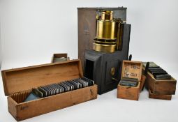 VICTORIAN MAGIC LANTERN WITH A LARGE QUANTITY OF SLIDES