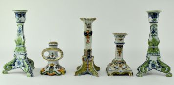 19TH CENTURY FRENCH FAIENCE MAJOLICA CANDLESTICK HOLDERS