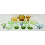 COLLECTION OF ART DECO STYLE COLOURED & URANIUM GLASS