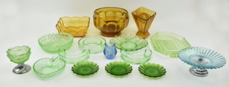 COLLECTION OF ART DECO STYLE COLOURED & URANIUM GLASS