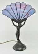 ART DECO TIFFANY STYLE DESK LAMP WITH NUDE WOMAN & SHADE