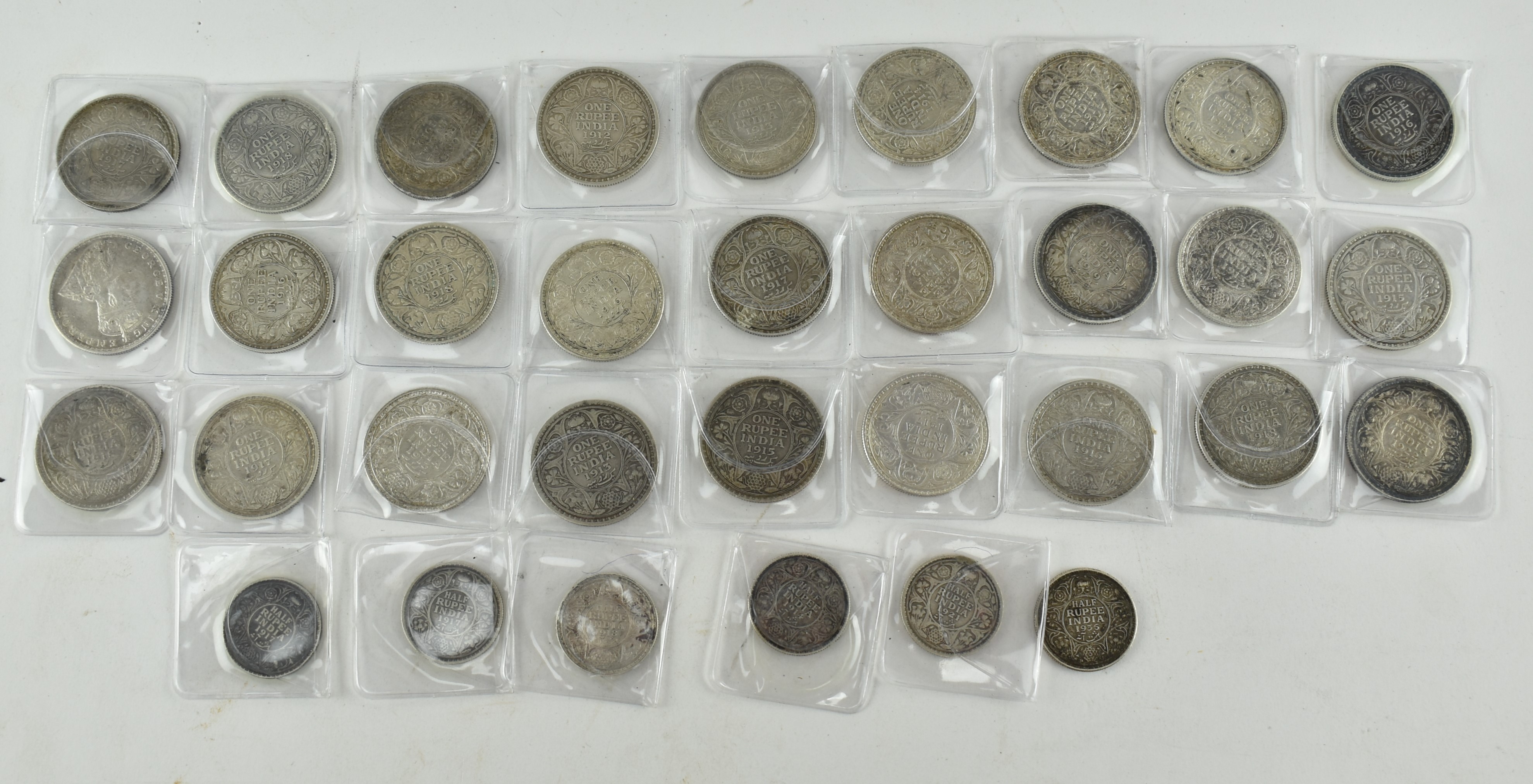 COLLECTION OF GEORGE V FULL & HALF INDIAN RUPEES