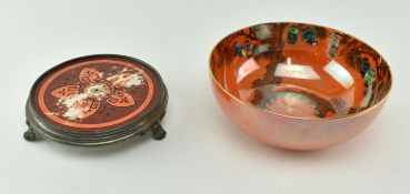 LATE VICTORIAN WILKINSON LUSTRE BOWL & PLATED CERAMIC STAND