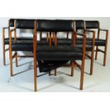 SIX RETRO 1960S TEAK & BLACK VINYL DINING CHAIRS