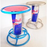 PAIR OF CONTEMPORARY RED BULL OCASSIONAL CIRCULAR BAR TABLES