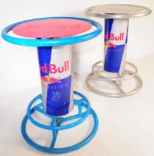 PAIR OF CONTEMPORARY RED BULL OCASSIONAL CIRCULAR BAR TABLES