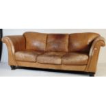 20TH CENTURY THREE SEATER LEATHER SOFA SETTEE & ARM CHAIR