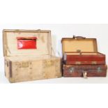 EDWARDIAN 1900S CANVAS DOMED CHEST & TWO SUITCASES