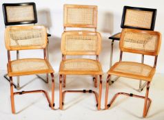 SET OF THREE OAK & ROSE GOLD RATTAN CHAIRS W/ BAR STOOLS