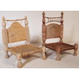 PAIR OF 19TH CENTURY INDIAN CARVED & WOVEN PIDHA CHAIRS