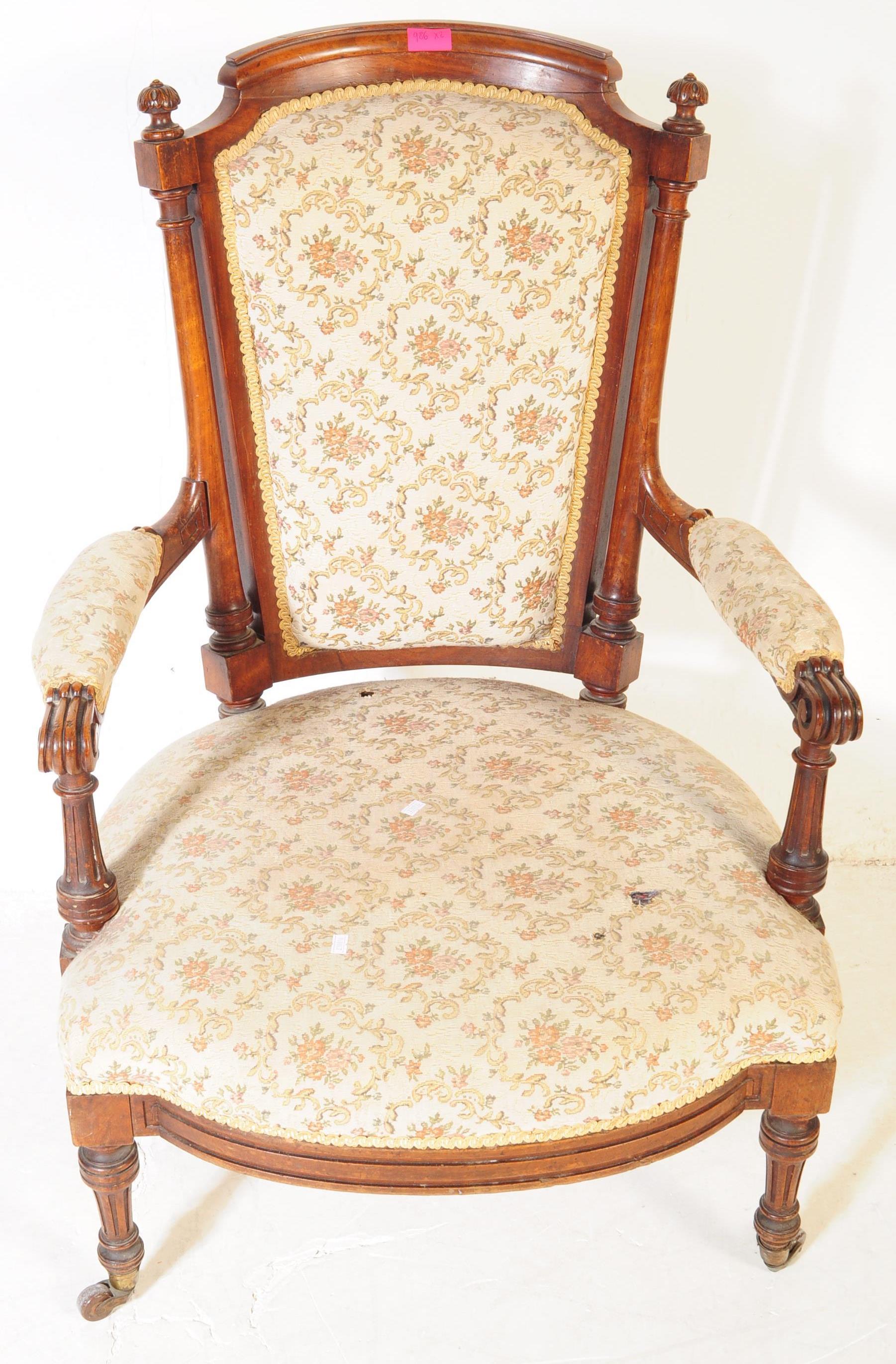 VICTORIAN ARMCHAIR TOGETHER WITH EDWARDIAN ARMCHAIR - Image 2 of 11