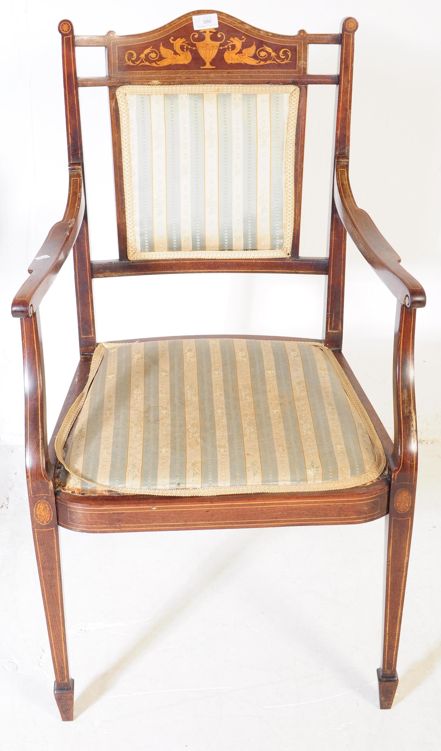 VICTORIAN ARMCHAIR TOGETHER WITH EDWARDIAN ARMCHAIR - Image 7 of 11