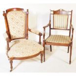 VICTORIAN ARMCHAIR TOGETHER WITH EDWARDIAN ARMCHAIR