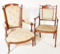 VICTORIAN ARMCHAIR TOGETHER WITH EDWARDIAN ARMCHAIR