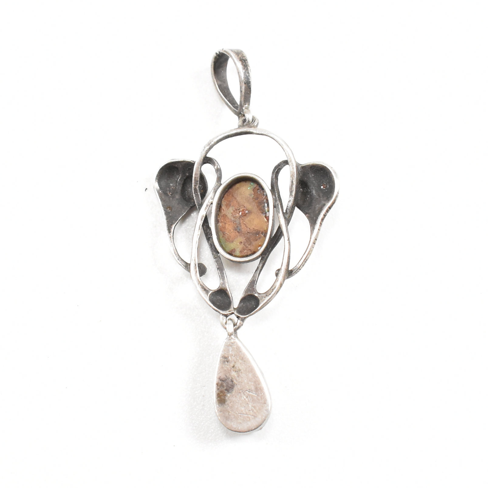 ARTS & CRAFTS SILVER OPAL & MOTHER OF PEARL NECKLACE PENDANT - Image 3 of 6