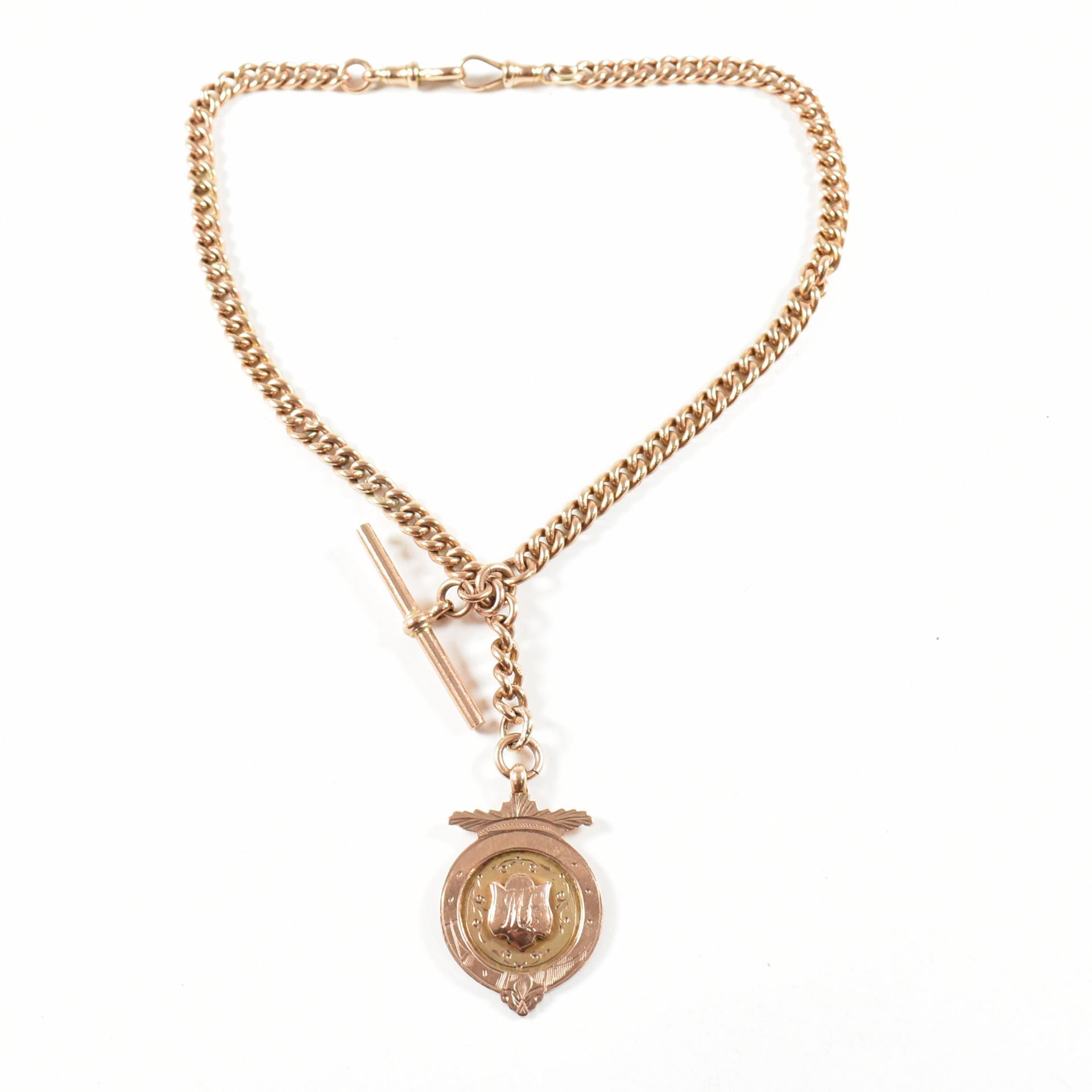 9CT GOLD ALBERT CHAIN WITH T-BAR & MEDAL - Image 2 of 6