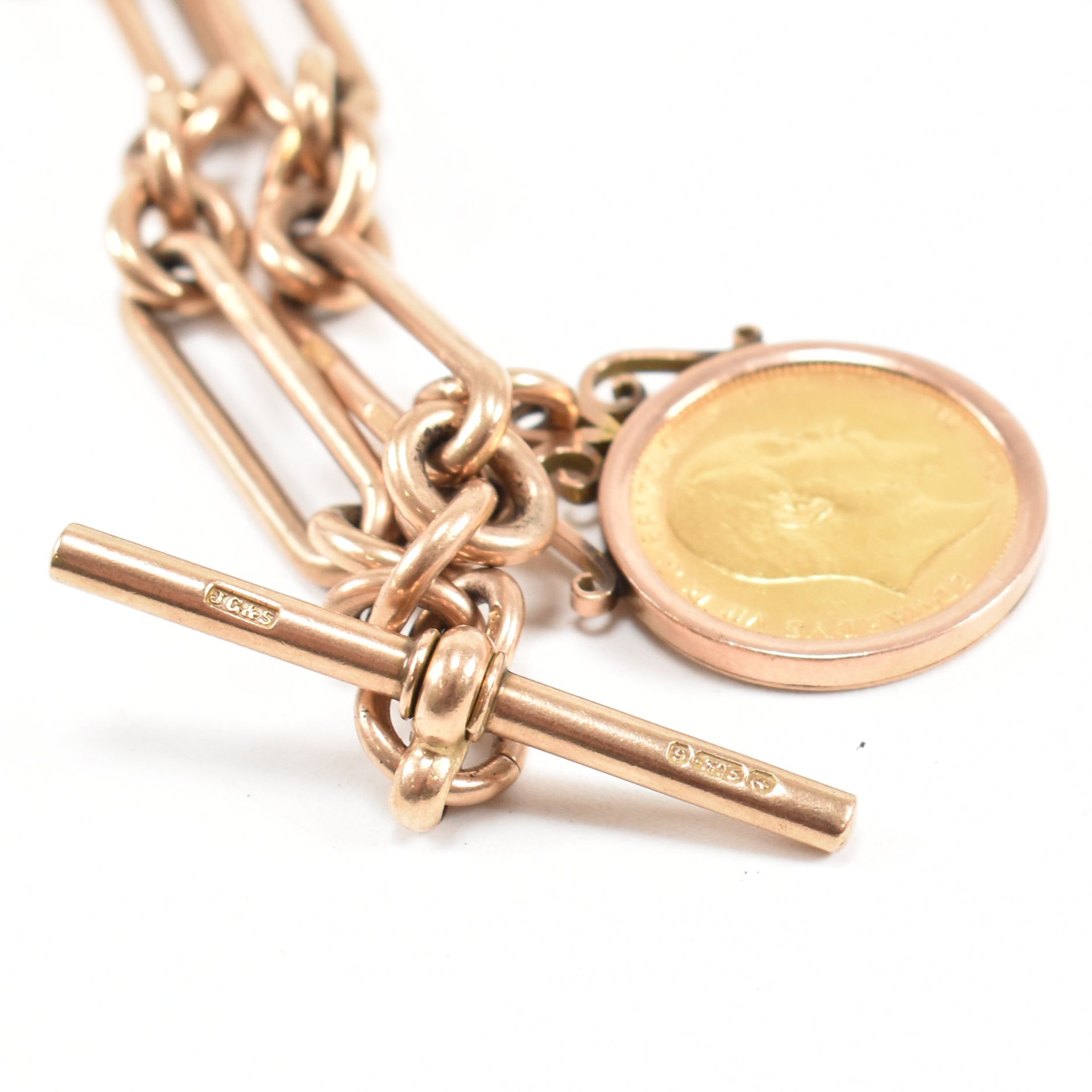 HALLMARKED 9CT GOLD CHAIN & SOVEREIGN FOB - Image 9 of 10