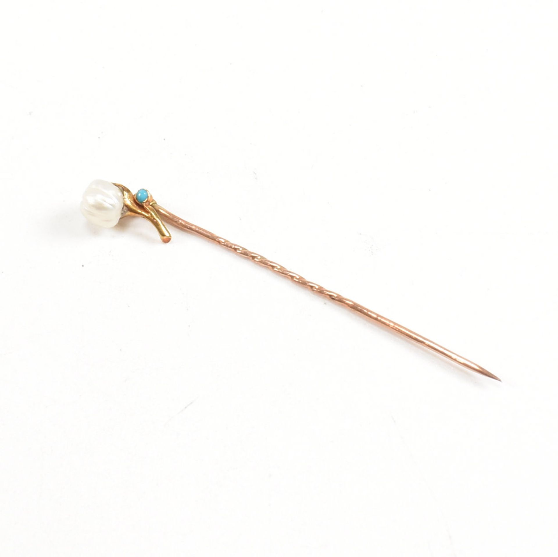 CASED 19TH CENTURY PEARL & TURQUOISE STICK PIN - Image 4 of 10
