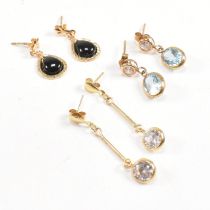 THREE PAIRS OF 9CT GOLD PENDANT EARRINGS