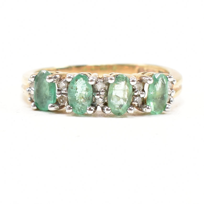 HALLMARKED 9CT GOLD EMERALD & DIAMOND HALF HOOP RING