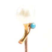 CASED 19TH CENTURY PEARL & TURQUOISE STICK PIN