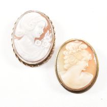 TWO CAMEO BROOCH PINS - HALLMARKED GOLD & YELLOW METAL