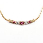 HALLMARKED 9CT GOLD SYNTHETIC RUBY & DIAMOND PENDANT NECKLACE