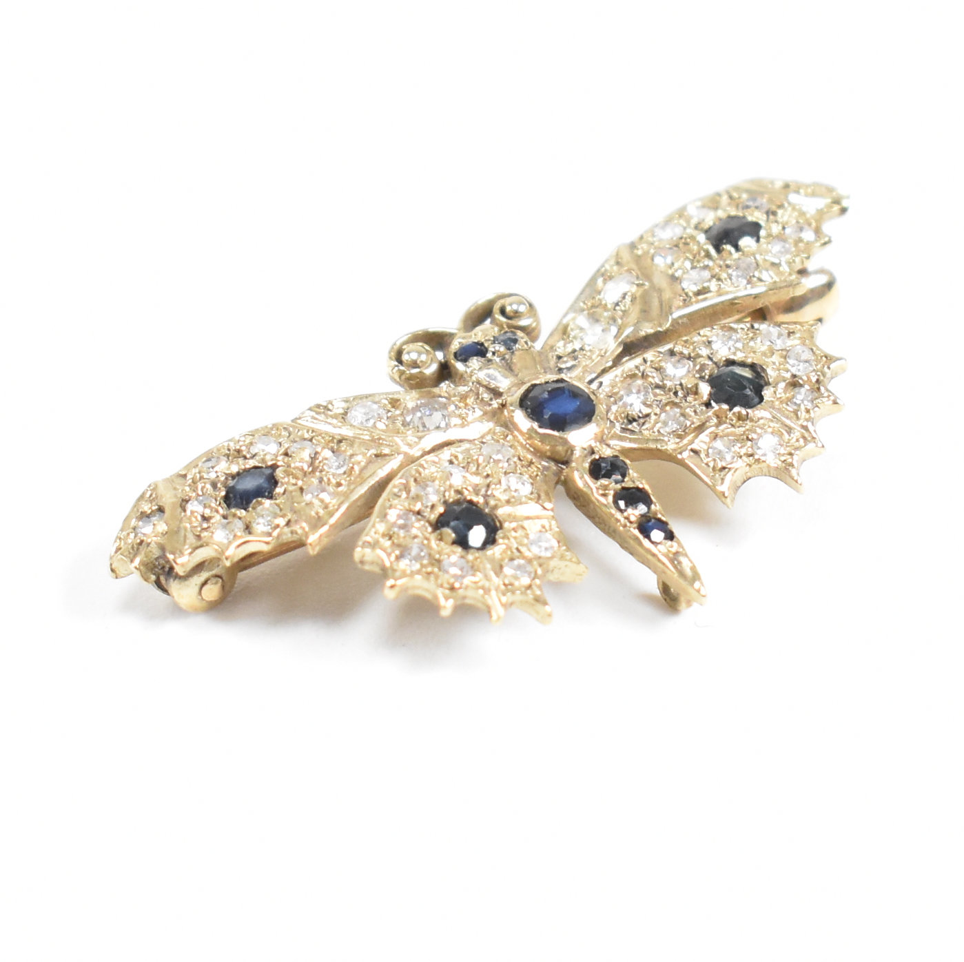 HALLMARKED 1970S 9CT SAPPHIRE & DIAMOND BUTTERFLY BROCH PIN - Image 3 of 7