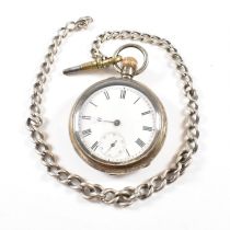 SILVER 925 OPEN FACED POCKET WATCH & ALBERT CHAIN