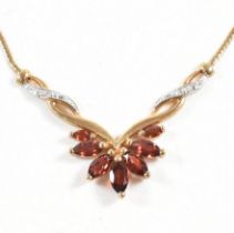 HALLMARKED 9CT GOLD GARNET & DIAMOND PENDANT NECKLACE