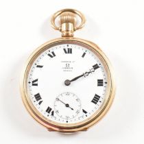 OMEGA OPEN FACED CROWN WIND GOLD PLATED POCKET WATCH