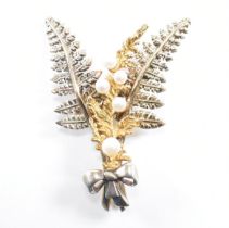 1970S HALLMARKED 9CT GOLD & PEARL SPRAY BROOCH PIN