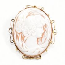 9CT GOLD CARVED SHELL CAMEO BROOCH PIN