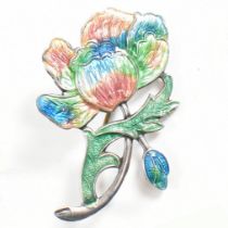 20TH CENTURY SILVER ENAMEL POPPY BROOCH PIN