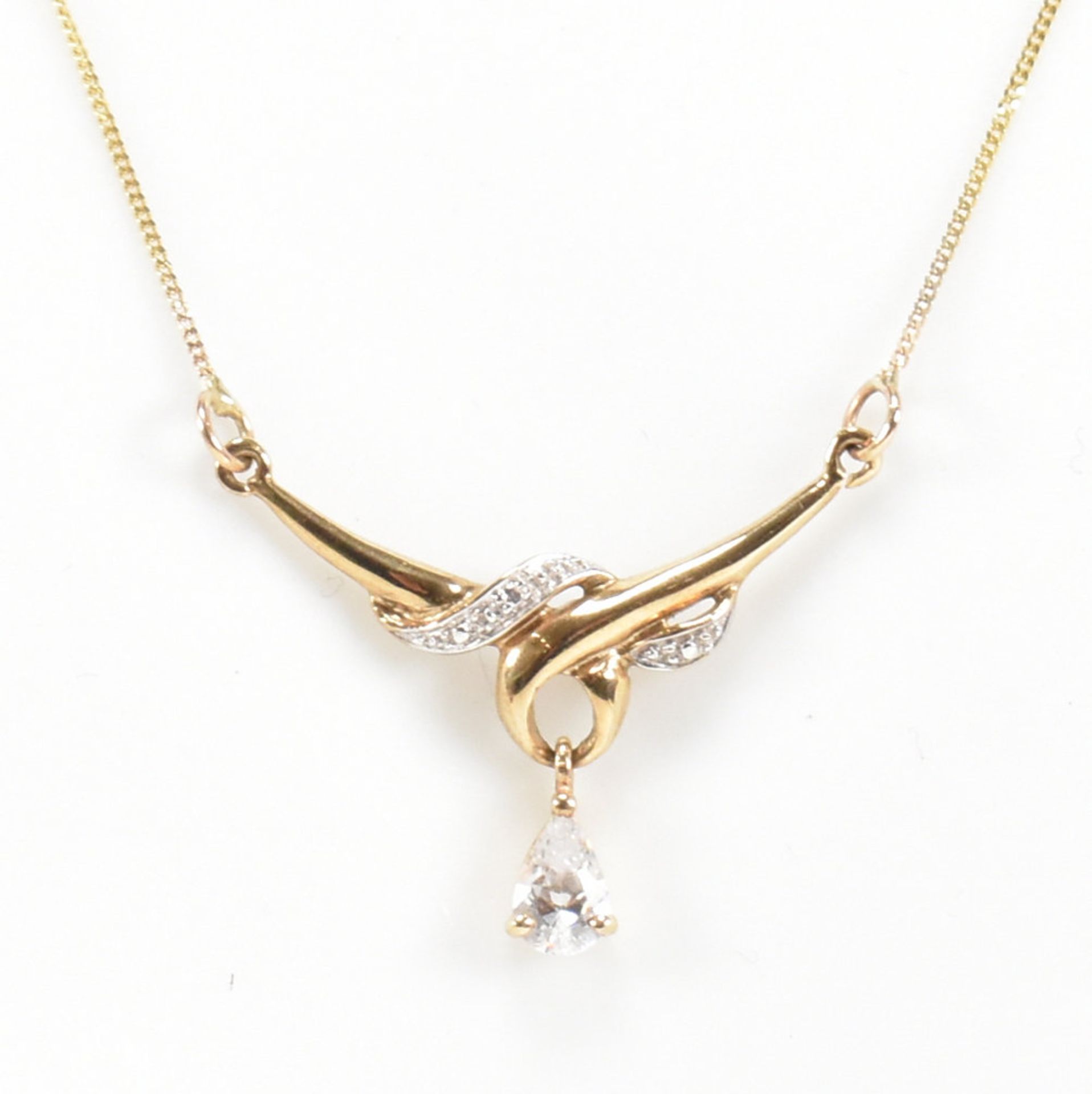 HALLMARKED 9CT GOLD & CZ PENDANT NECKLACE & EARRING SUITE - Image 6 of 6