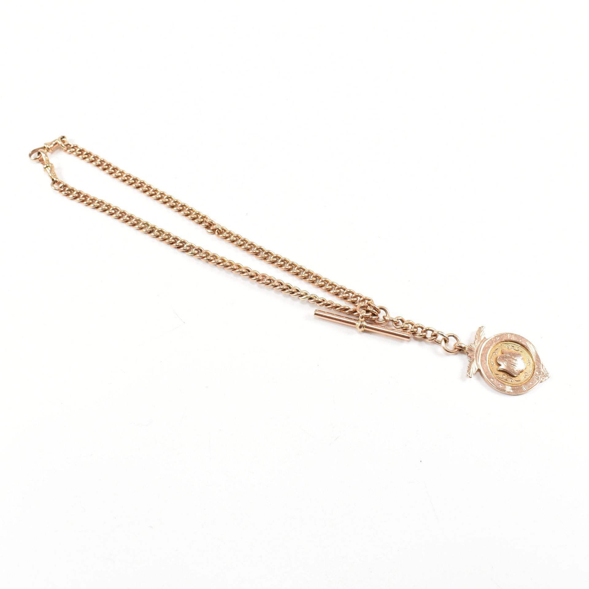 9CT GOLD ALBERT CHAIN WITH T-BAR & MEDAL - Image 3 of 6