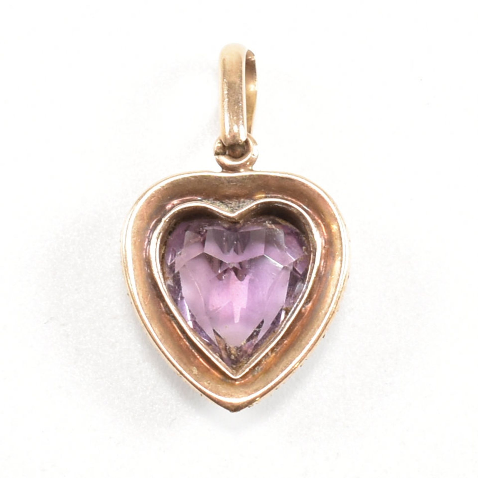 19TH CENTURY GOLD AMETHYST & PEARL HEART NECKLACE PENDANT - Image 3 of 5