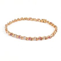 HALLMARKED 9CT GOLD RUBY & DIAMOND BRACELET