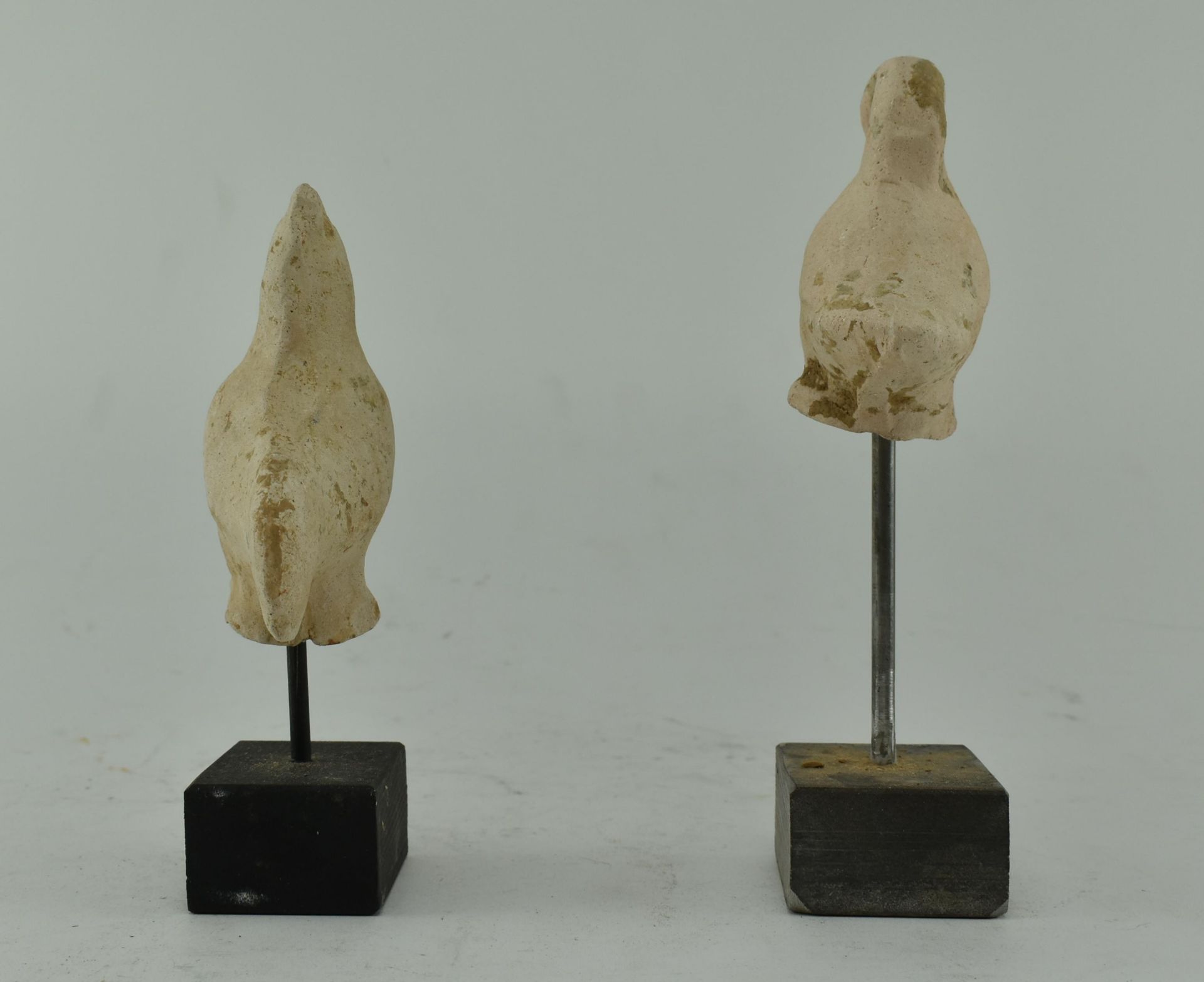 TWO CHINESE TERRACOTTA CHICKEN AND GOOSE ON METAL STANDS - Image 2 of 5