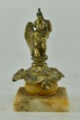 VICTORIAN HEAVY BRASS CHERUB ANGEL ON A MARBLE STAND