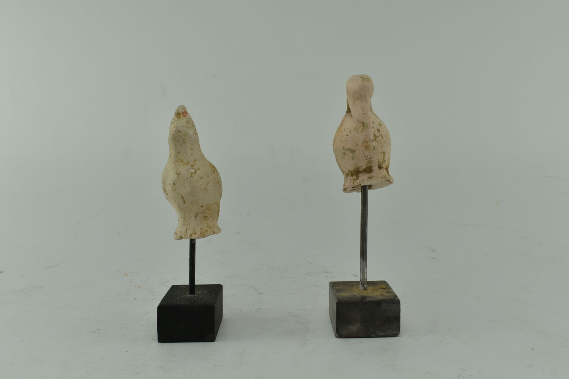 TWO CHINESE TERRACOTTA CHICKEN AND GOOSE ON METAL STANDS - Image 4 of 5