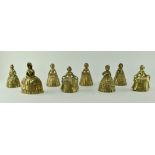 GROUP OF 8 VICTORIAN HEAVY BRASS LADY TABLE BELLS