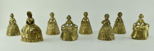 GROUP OF 8 VICTORIAN HEAVY BRASS LADY TABLE BELLS