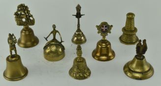 COLLECTION OF EIGHT DECORATIVE BRASS BELLS