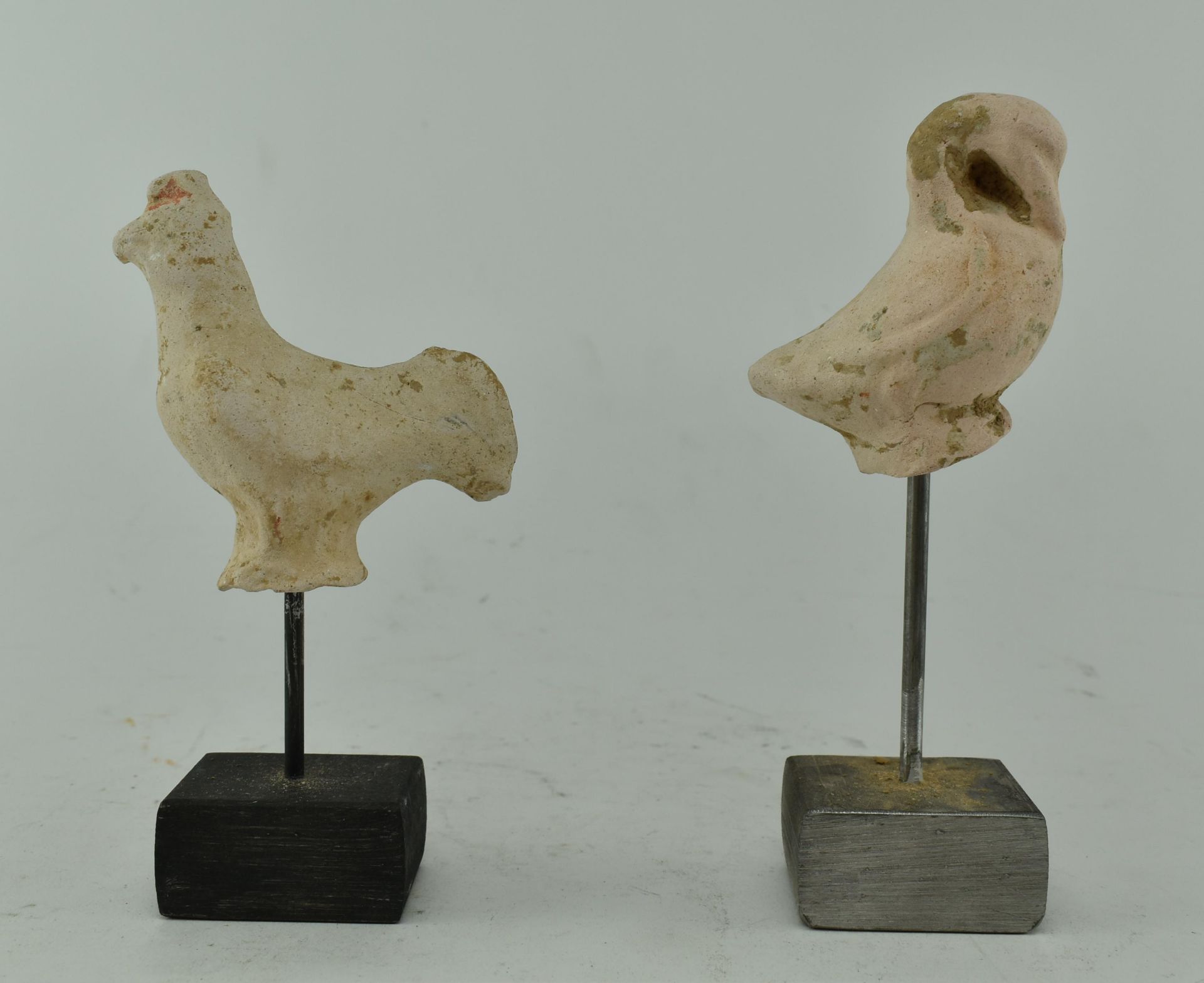 TWO CHINESE TERRACOTTA CHICKEN AND GOOSE ON METAL STANDS - Image 3 of 5